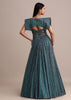 Poseidon Teal Circular Flared Gown With Fancy Sleeves