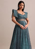Poseidon Teal Circular Flared Gown With Fancy Sleeves