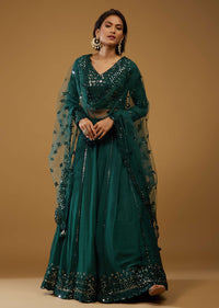 Emerald Green Lehenga Choli With Mirror Embroidery