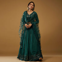 Emerald Green Lehenga Choli With Mirror Embroidery