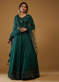 Emerald Green Lehenga Choli With Mirror Embroidery
