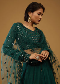 Emerald Green Lehenga Choli With Mirror Embroidery