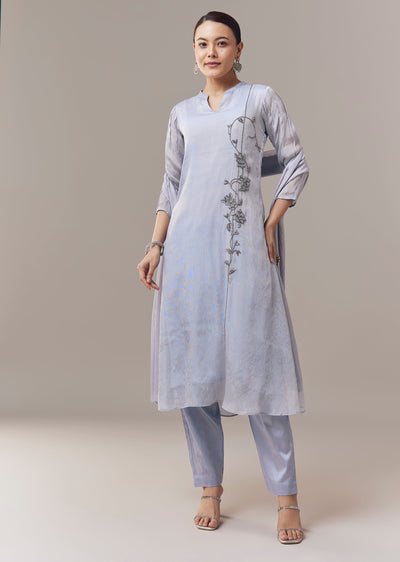 Powder Blue Anarkali Suit With Cut Dana And Resham Work And Dupatta