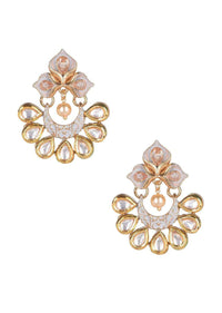 Powder Blue Gold Plated Earrings With Kundan And Crystals In Floral Pattern With Dangling Pearl  Online - Kalki Fashion