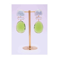 Powder blue semi precious stone earring with jade green crystal drop only on Kalki