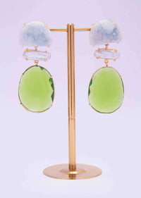 Powder blue semi precious stone earring with jade green crystal drop only on Kalki