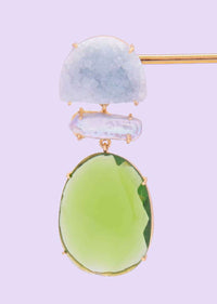 Powder blue semi precious stone earring with jade green crystal drop only on Kalki