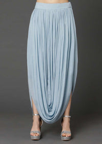 Powder Blue Sleeveless Peplum Top And Matching Skirt With Cowl Drape Online - Kalki Fashion