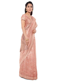 Powder peach banarasi saree with matching blouse piece only on Kalki