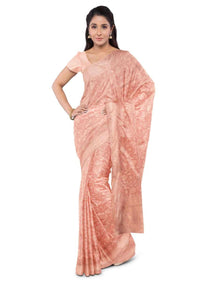 Powder peach banarasi saree with matching blouse piece only on Kalki