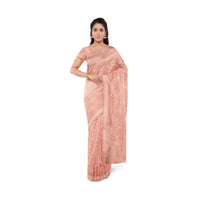 Powder peach banarasi saree with matching blouse piece only on Kalki