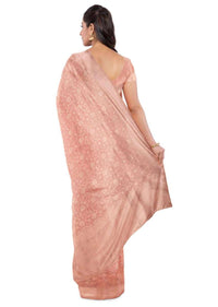 Powder peach banarasi saree with matching blouse piece only on Kalki