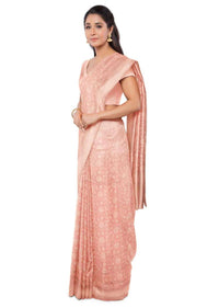 Powder peach banarasi saree with matching blouse piece only on Kalki