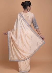 Powder Peach Saree In Cotton Silk With Mirror Embroidery Online - Kalki Fashion