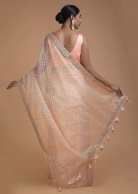 Powder Peach Saree In Organza With Foil Printed Buttis All Over Online - Kalki Fashion