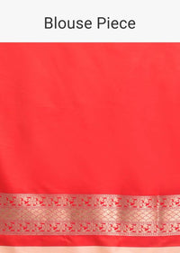 Powder Peach Saree In Silk With Woven Floral Jaal And Red Patola Pallu