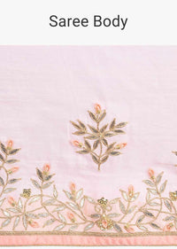 Powder pink cotton silk saree with gotta patch embroidered butti and border only on Kalki