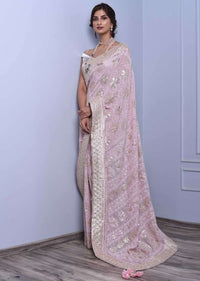 Powder Pink Saree With Lucknowi, Gotta Patch And Badla Highlight Online - Kalki Fashion