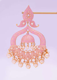 Powder pink matte finish meenakari traditional necklace with jhumkas  only on kalki