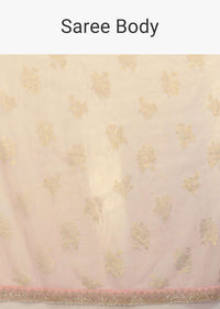 Powder Pink Saree In Organza With Foil Printed Floral Buttis All Over