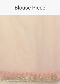 Powder Pink Saree In Organza With Foil Printed Floral Buttis All Over