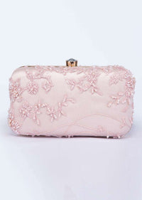 Powder pink self jaal embroidered sleek clutch bag only on Kalki