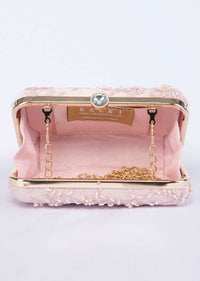 Powder pink self jaal embroidered sleek clutch bag only on Kalki