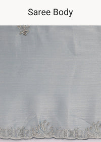 Powder Blue Embroidered Chinnon Saree With Unstitched Blouse