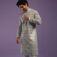 Powder Blue Kurta Set In Art Silk With Sequins Work All Over