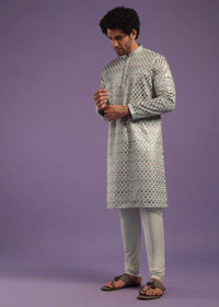 Powder Blue Kurta Set In Art Silk With Sequins Work All Over