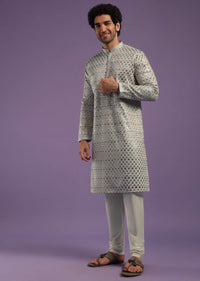 Powder Blue Kurta Set In Art Silk With Sequins Work All Over