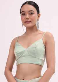 Powder Green Embellished Saree WIth Unstitched Blouse