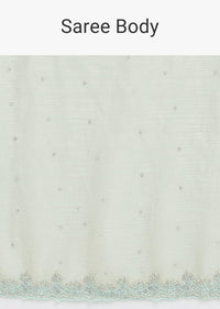 Powder Green Embellished Saree WIth Unstitched Blouse