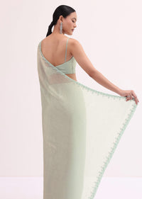 Powder Green Embellished Saree WIth Unstitched Blouse