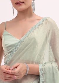 Powder Green Embellished Saree WIth Unstitched Blouse