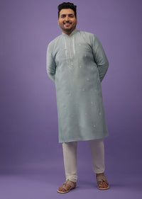 Powder Green Mirror Embroidered Kurta Set