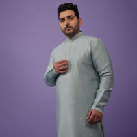 Powder Green Mirror Embroidered Kurta Set