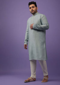 Powder Green Mirror Embroidered Kurta Set