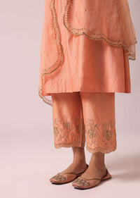 Powder Peach Chanderi Anarkali And Pant Set