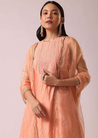 Powder Peach Chanderi Kurta And Pant Set