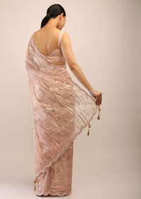 Powder Peach Saree In Organza With Foil Printed Scattered Dots And Mirror Embroidered Scallop Border