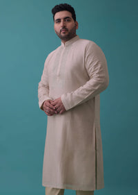 Powder Pink Silk Kurta Set With Thread And Zari Embroidery