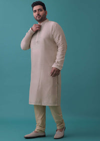 Powder Pink Kurta Set With Thread And Zari Embroidery In Silk