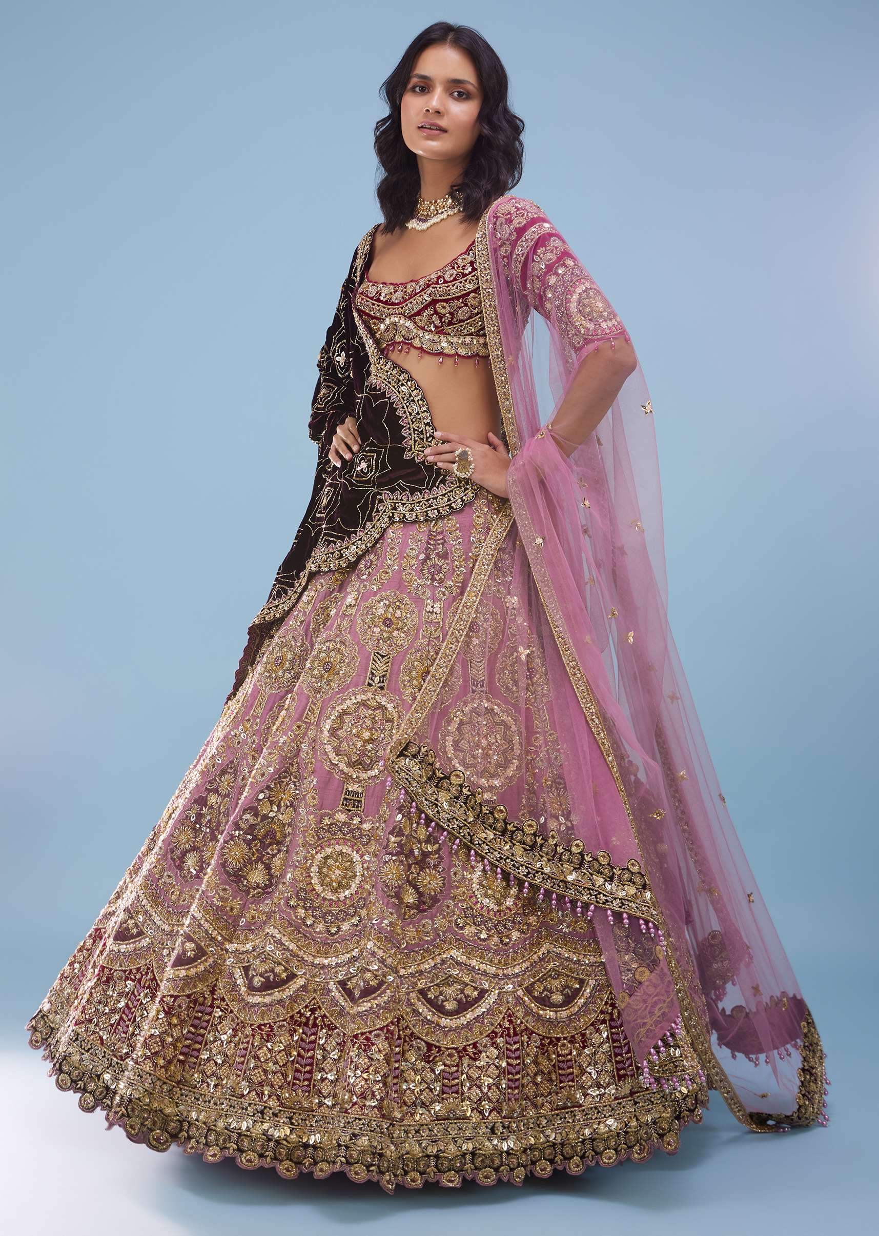 Powder Pink Bridal Amari Lehenga Designed With Heavy Embroidery - NOOR 2022