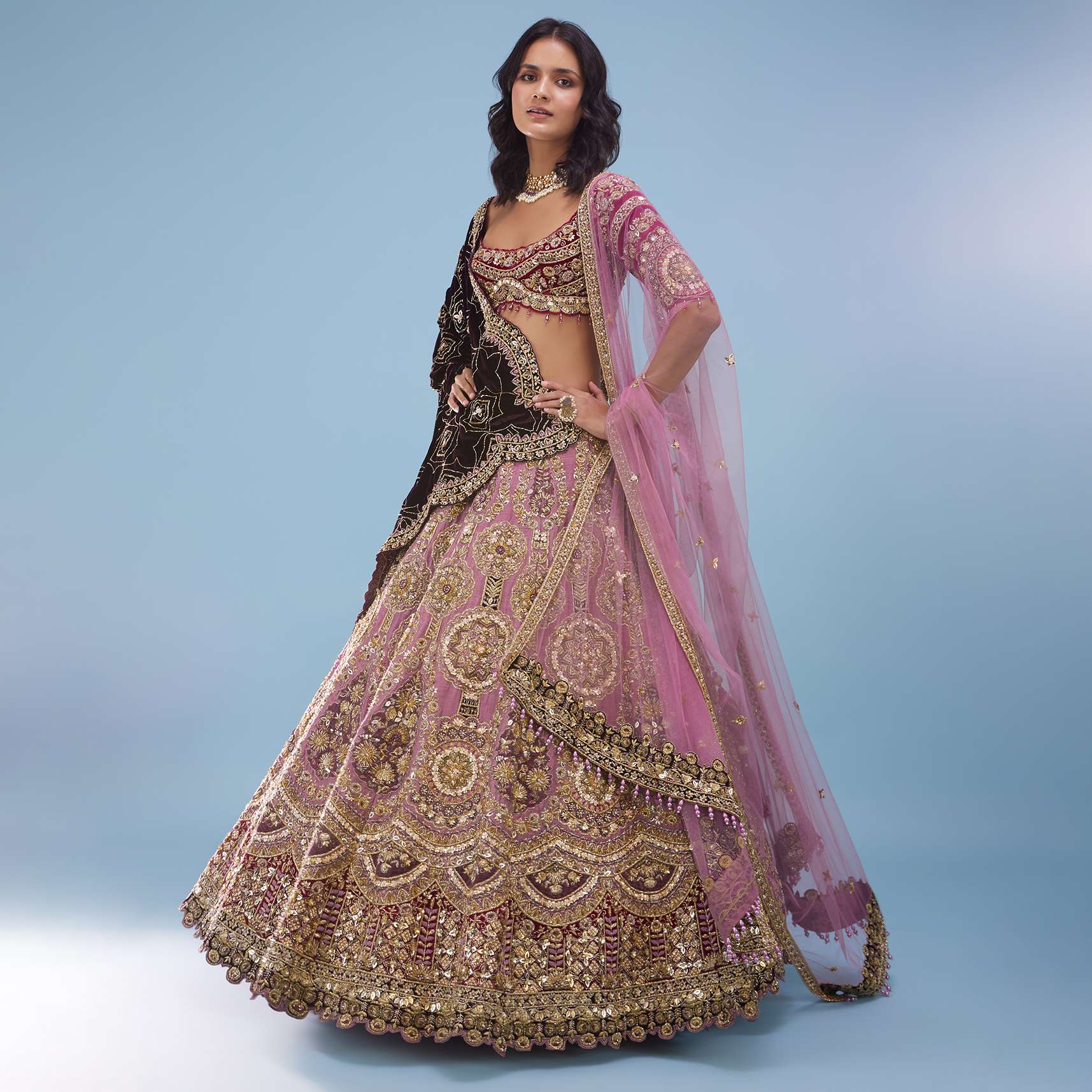 Powder Pink Bridal Amari Lehenga Designed With Heavy Embroidery - NOOR 2022