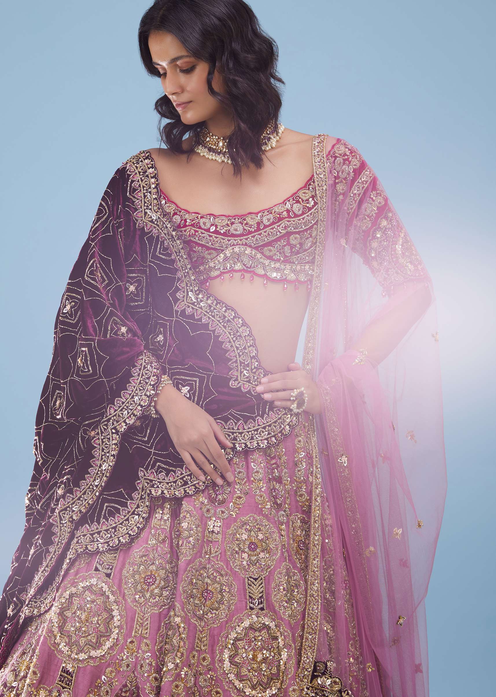 Powder Pink Bridal Amari Lehenga Designed With Heavy Embroidery - NOOR 2022