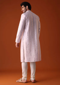 Powder Pink Kurta Set With Abla Mirror Work In Silk