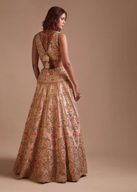 Powder Pink Lehenga Choli With Hand Embossed Embroidery Detailing In Ornate Floral Kalis And Mughal Motifs