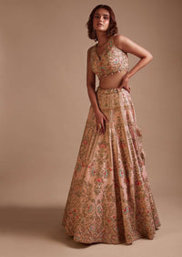 Powder Pink Lehenga Choli With Hand Embossed Embroidery Detailing In Ornate Floral Kalis And Mughal Motifs