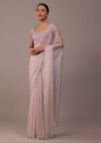 Powder Pink Organza Saree With Zari And Cut Dana Work